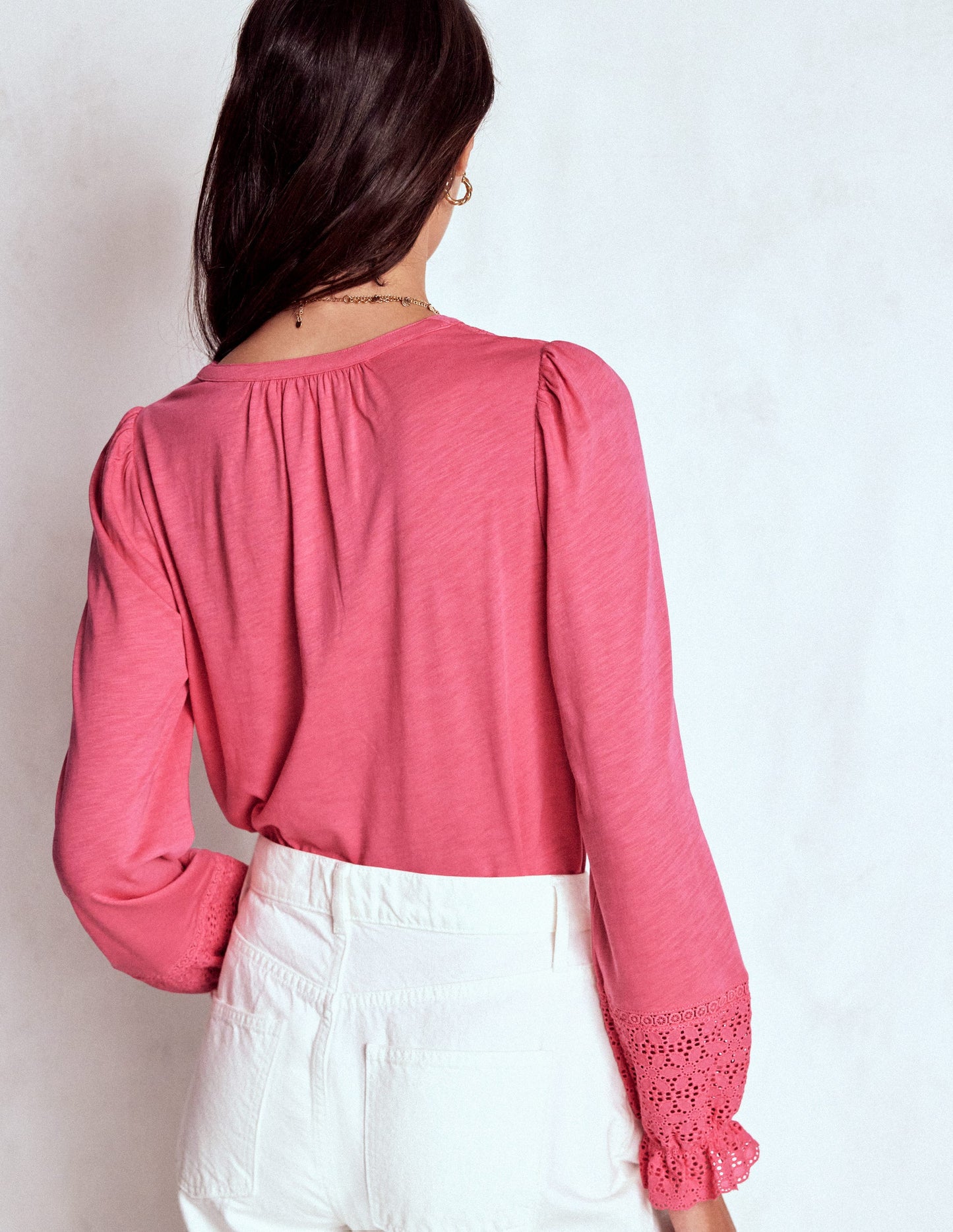 Pippa Broderie Jersey Shirt-Rose Pink