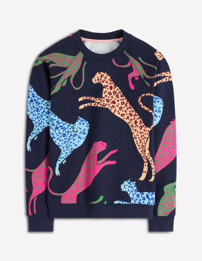 Rosa Printed Sweatshirt-Navy, Leaping Leopard-5