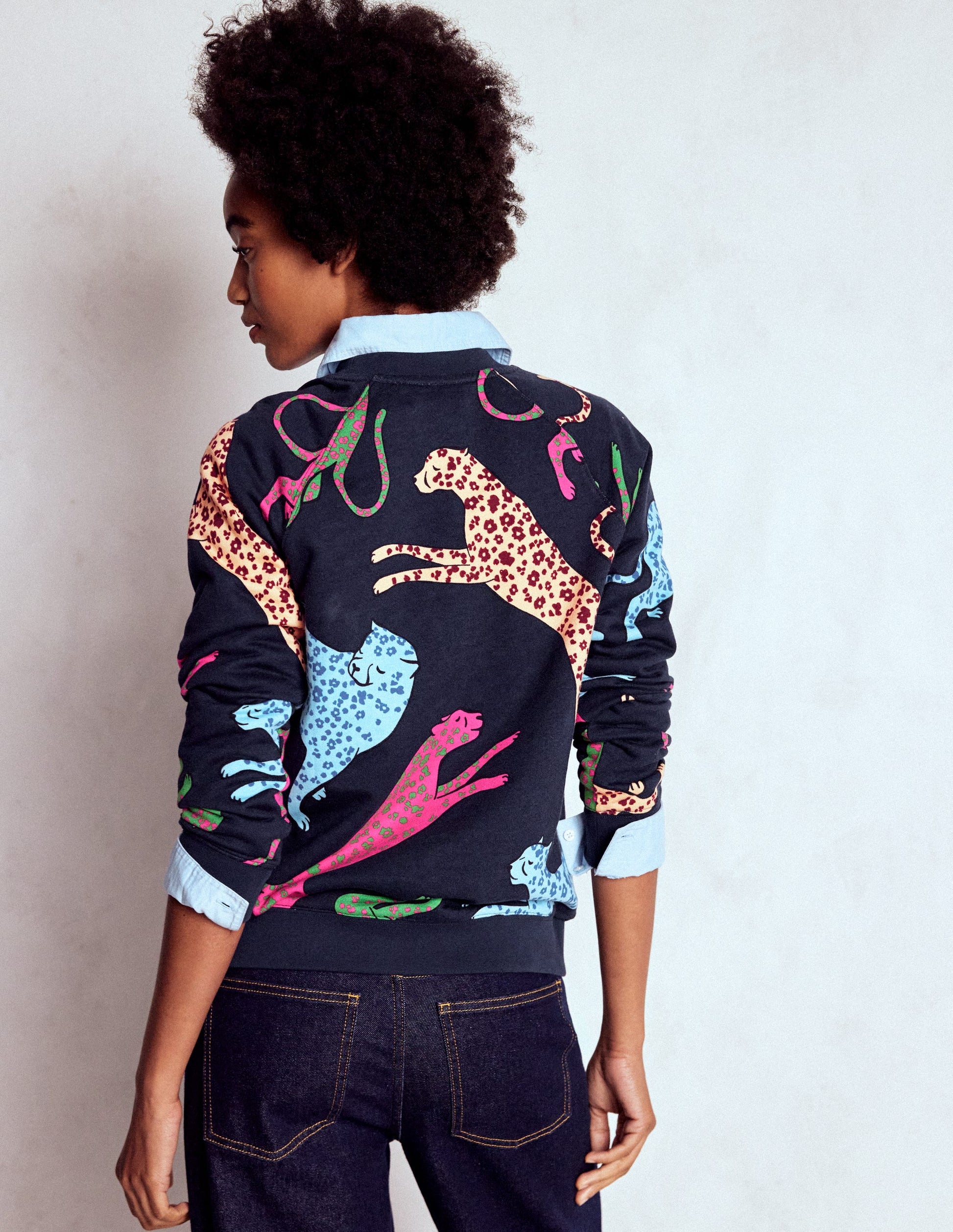 Rosa Printed Sweatshirt-Navy, Leaping Leopard-3