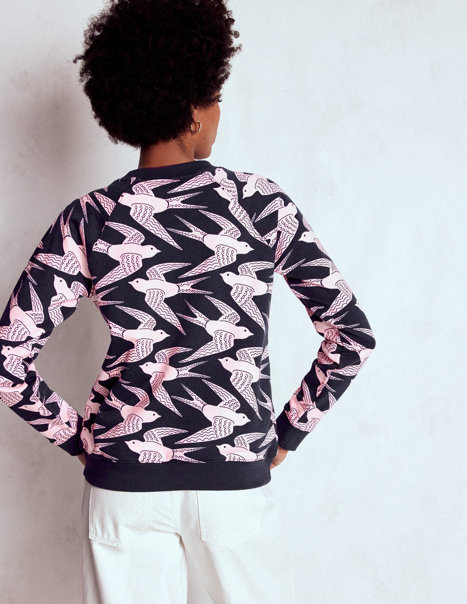 Rosa Printed Sweatshirt-Navy, Pink Swooping Swallow-3