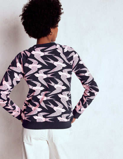 Rosa Printed Sweatshirt-Navy, Pink Swooping Swallow-3
