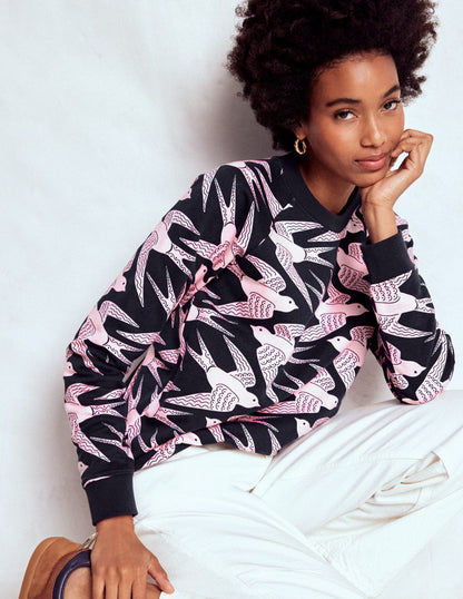 Rosa Printed Sweatshirt-Navy, Pink Swooping Swallow-4