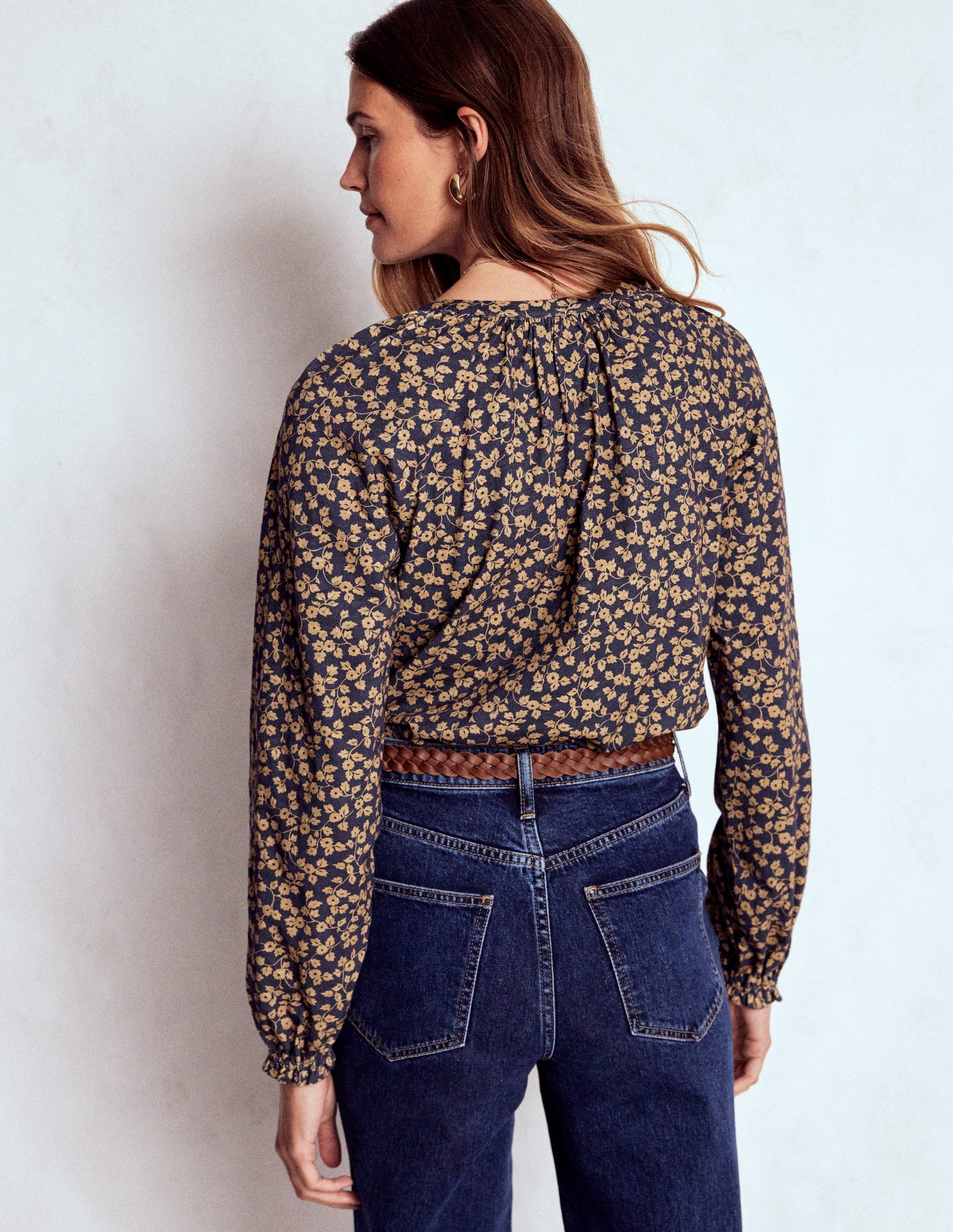 Isla Long Sleeve Jersey Shirt-Hazelnut Brown, Delicate Vine