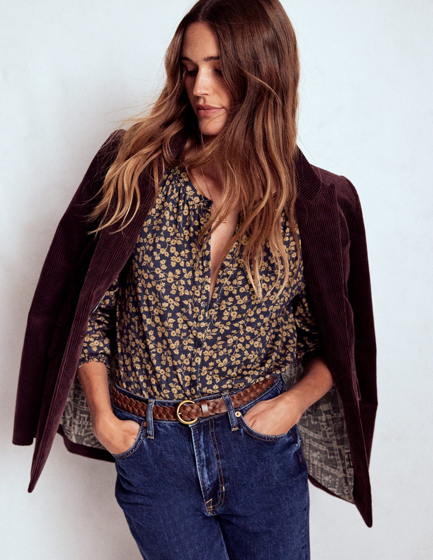 Isla Long Sleeve Jersey Shirt-Hazelnut Brown, Delicate Vine