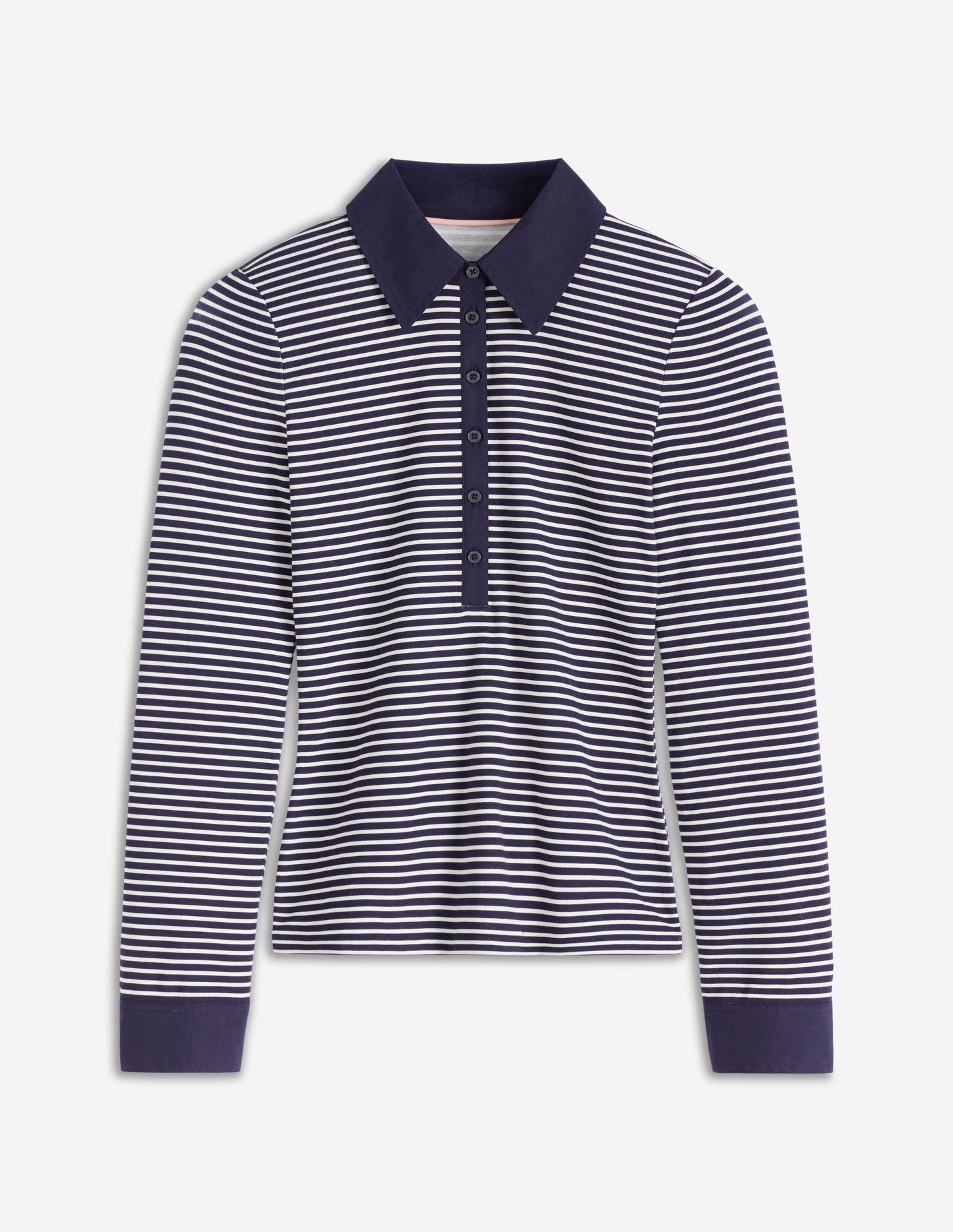 Collared Placket Jersey Shirt-Navy, Ivory Stripe