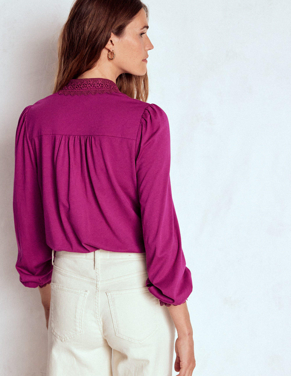 Lace Collar Blouse-Rich Magenta - Image 3