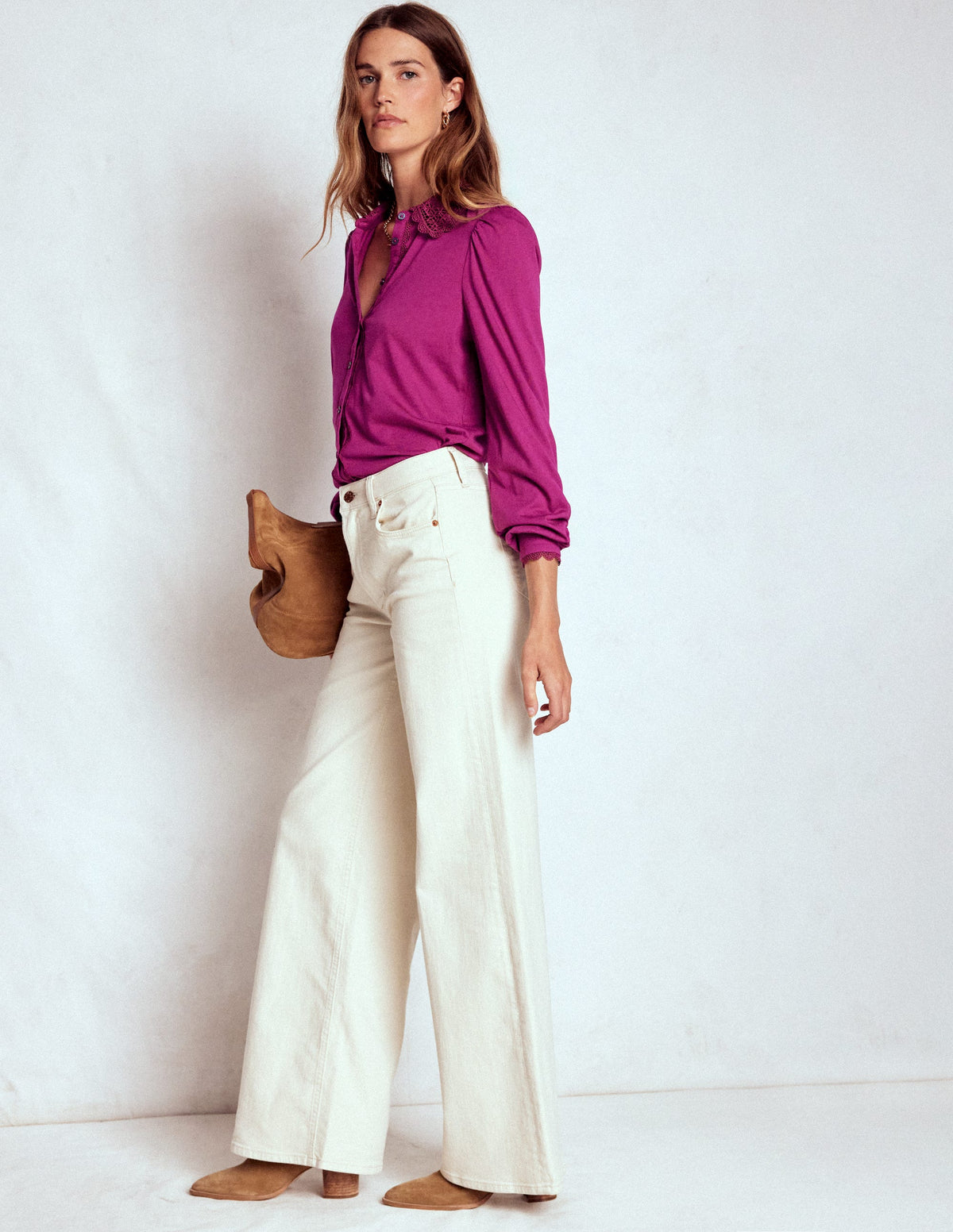 Lace Collar Blouse-Rich Magenta - Image 4