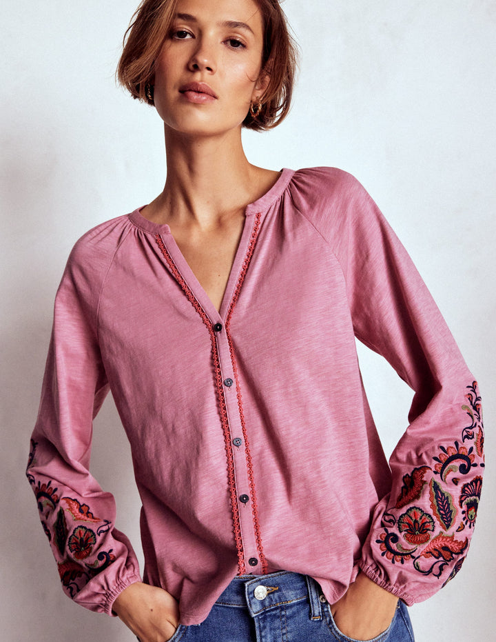 Alma Embroidered Shirt-Ash Rose