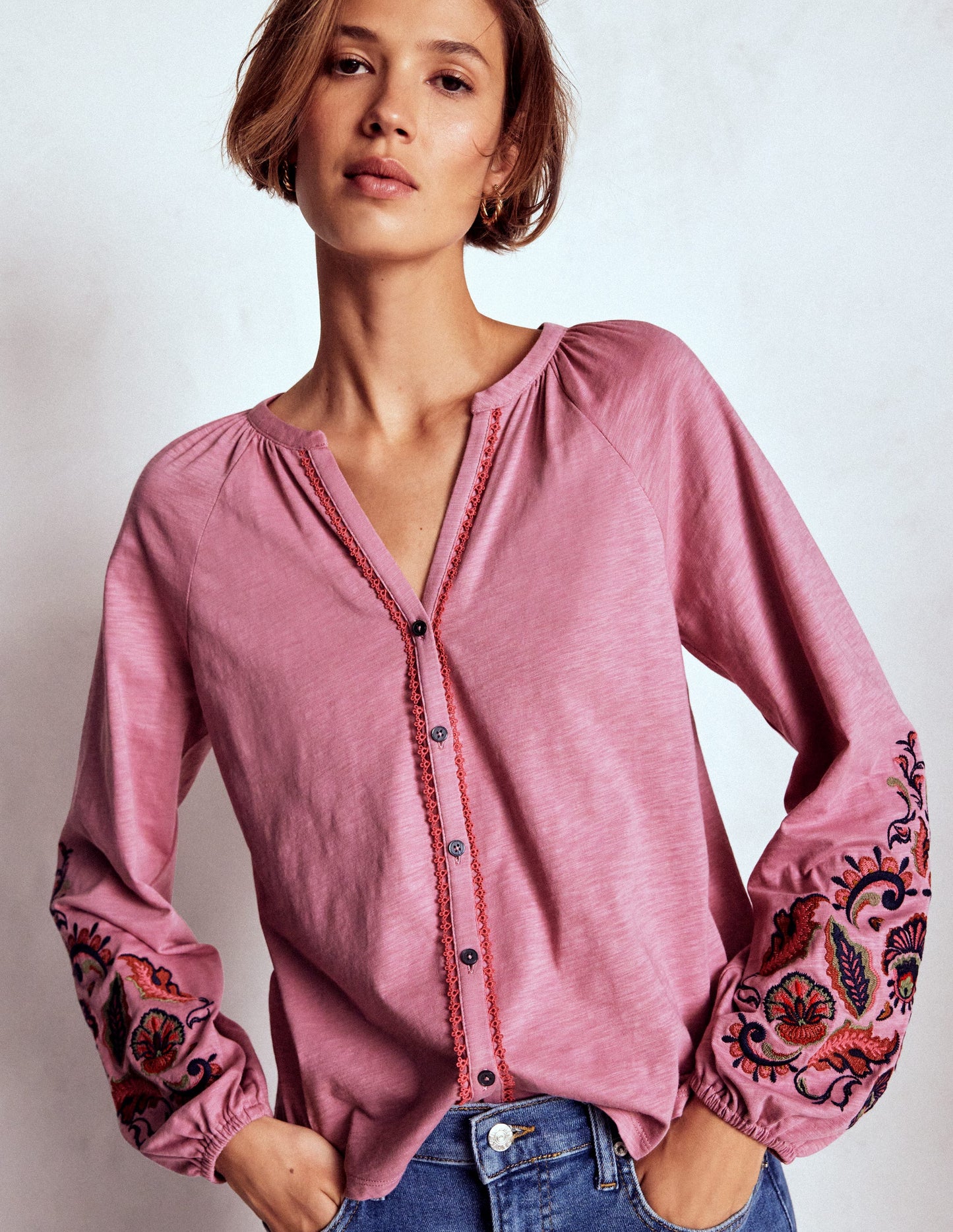 Alma Embroidered Shirt-Ash Rose