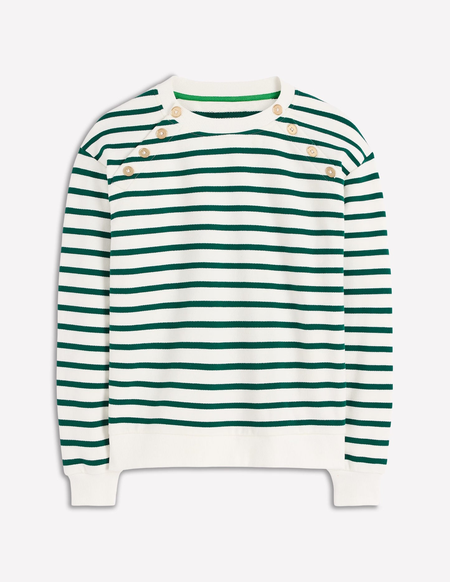 Button Detail Sweatshirt-Emerald Night, Ivory