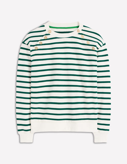 Button Detail Sweatshirt-Emerald Night, Ivory-5