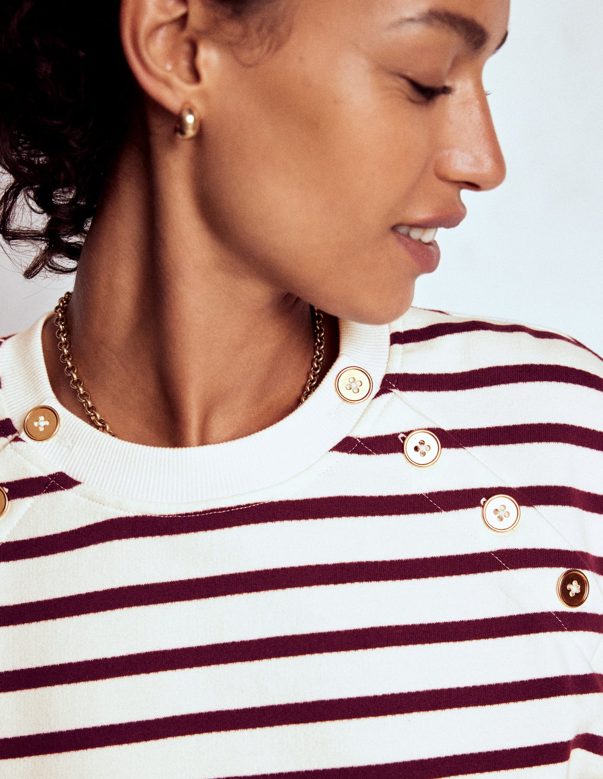 Button Detail Sweatshirt-Deep Wisteria, Ivory-2