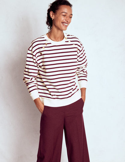 Button Detail Sweatshirt-Deep Wisteria, Ivory-4