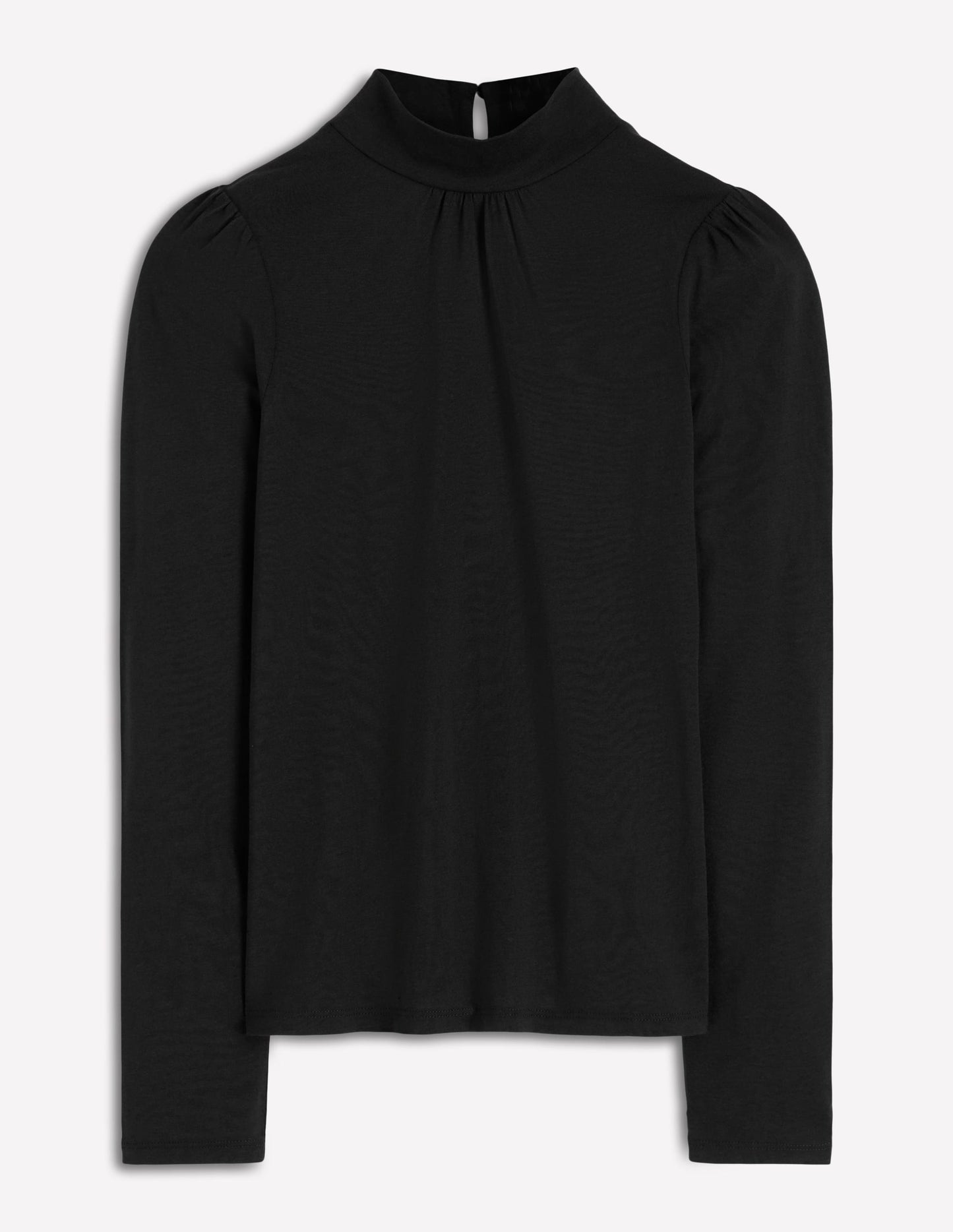 Puff Shoulder Jersey Top-Black