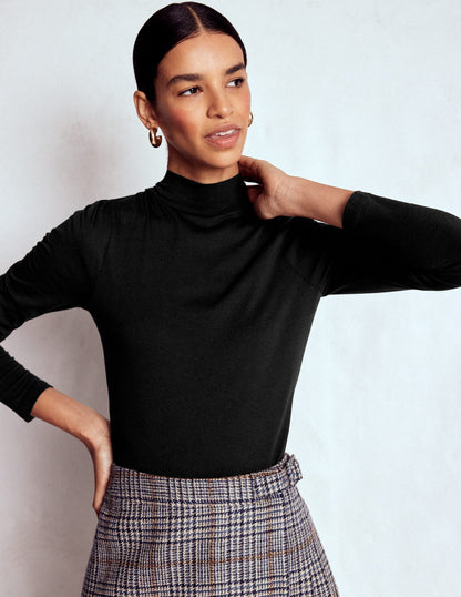 Puff Shoulder Jersey Top-Black-1