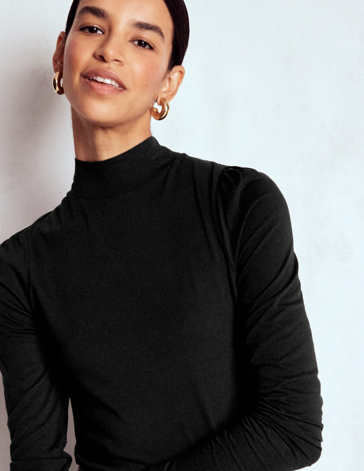 Puff Shoulder Jersey Top-Black