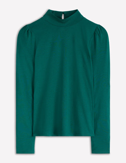 Puff Shoulder Jersey Top-Emerald Night-6