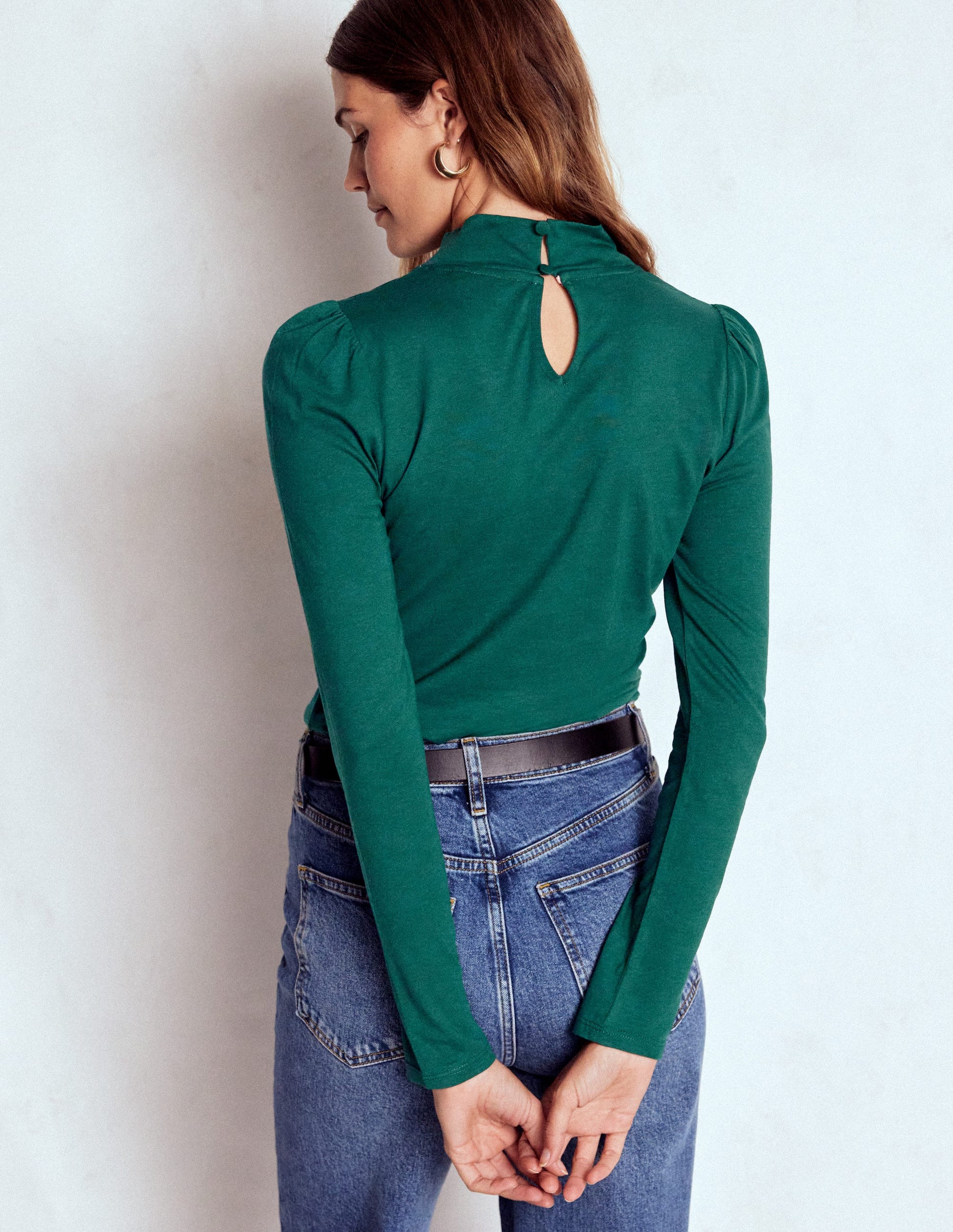 Puff Shoulder Jersey Top-Emerald Night-3