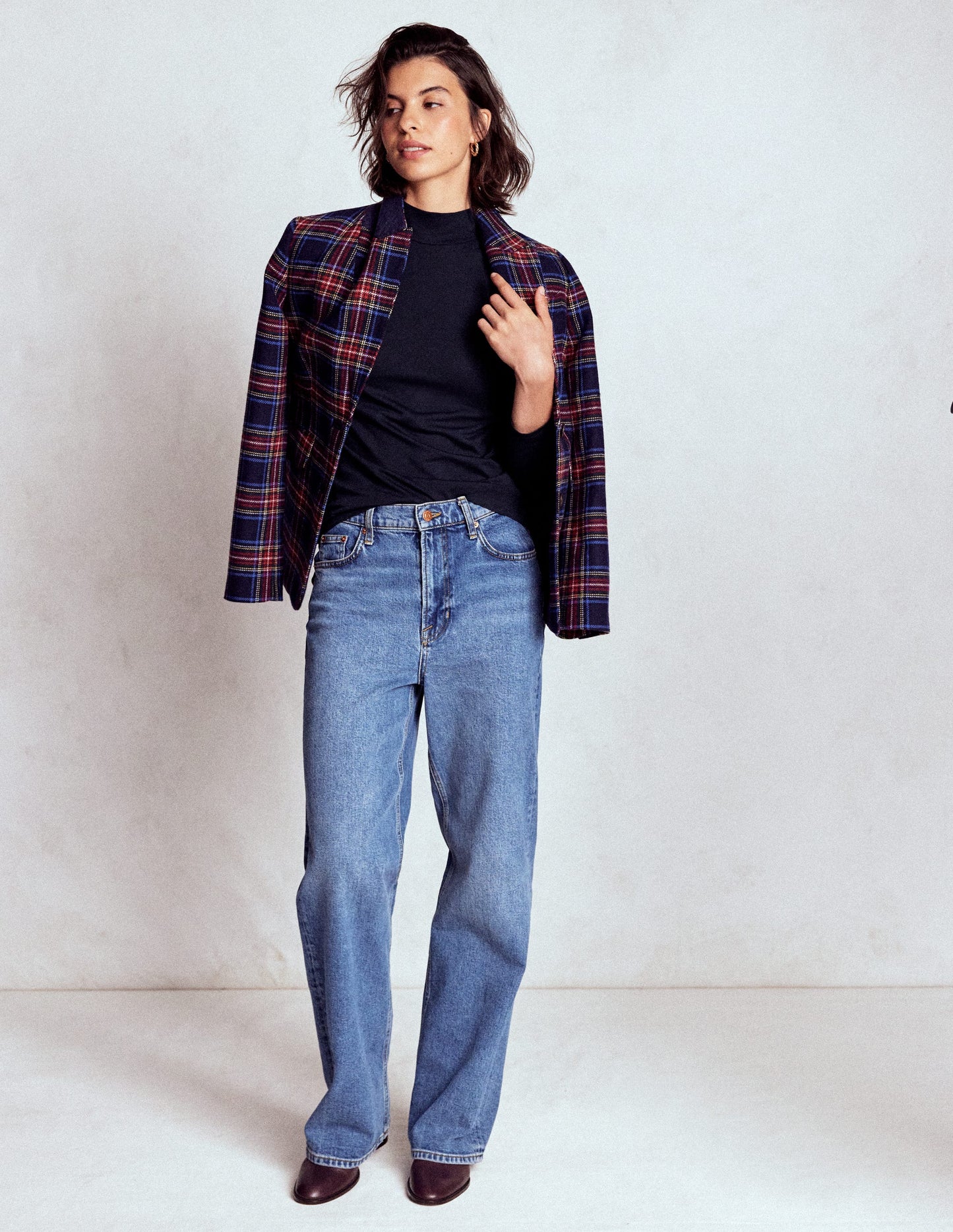 Puff Shoulder Jersey Top-Navy