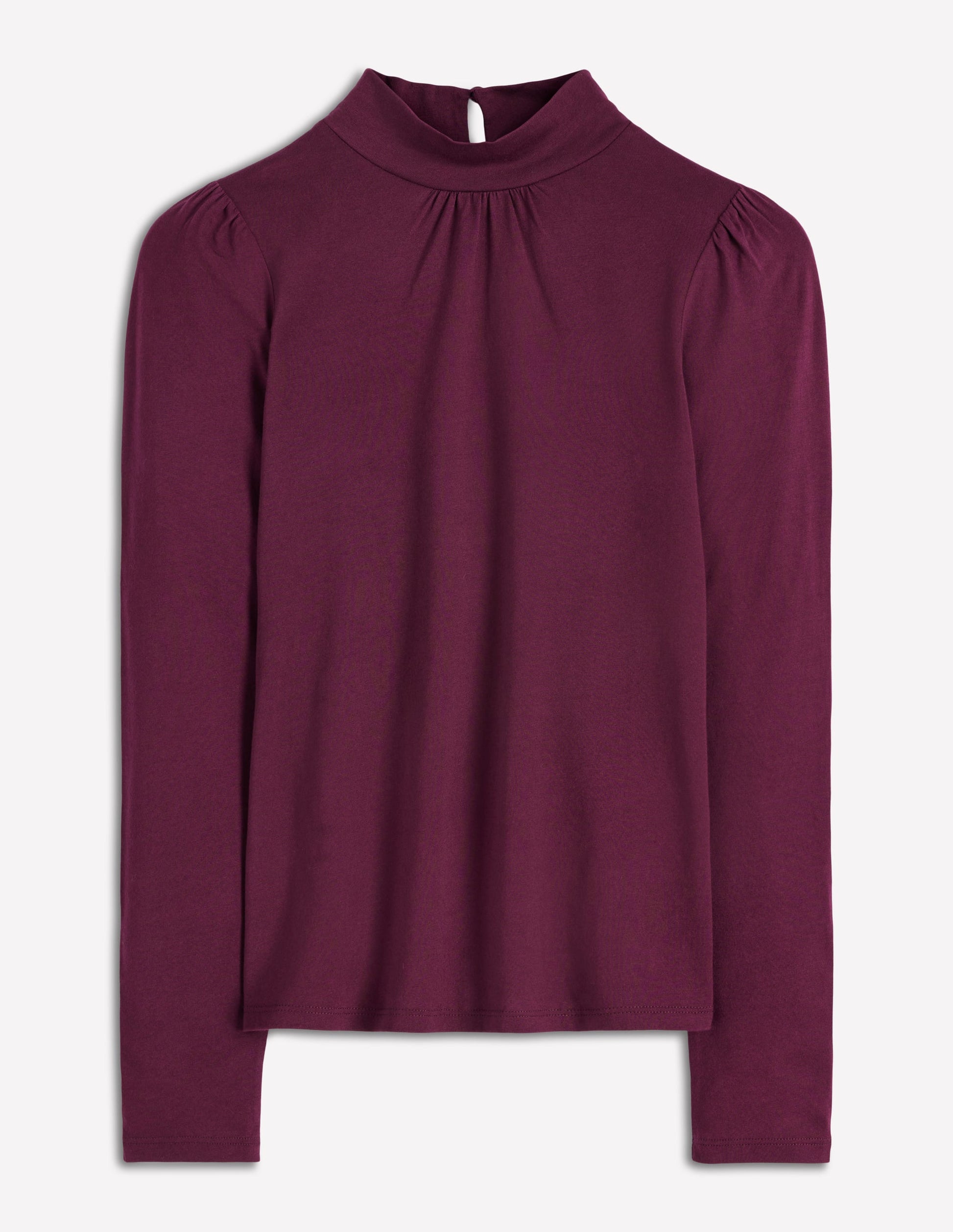 Puff Shoulder Jersey Top-Dark Cherry-5