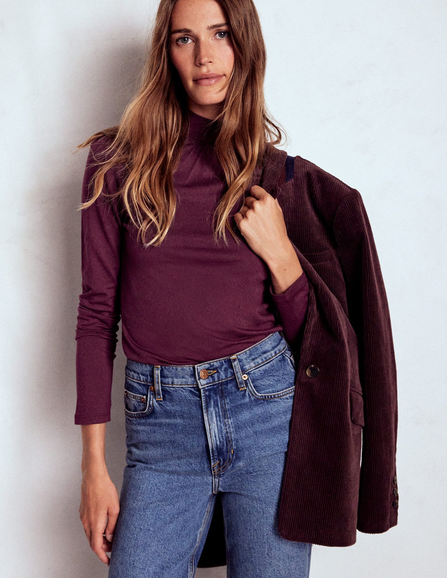 Puff Shoulder Jersey Top-Dark Cherry