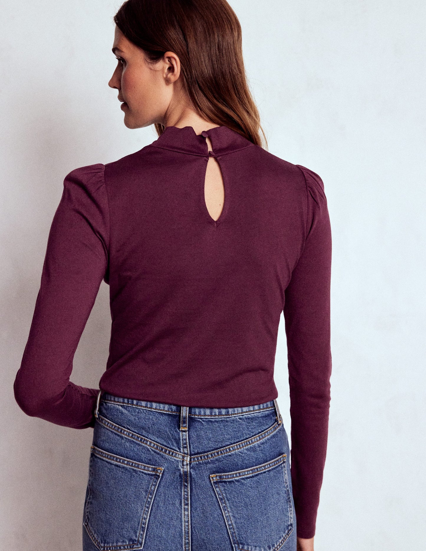 Puff Shoulder Jersey Top-Dark Cherry