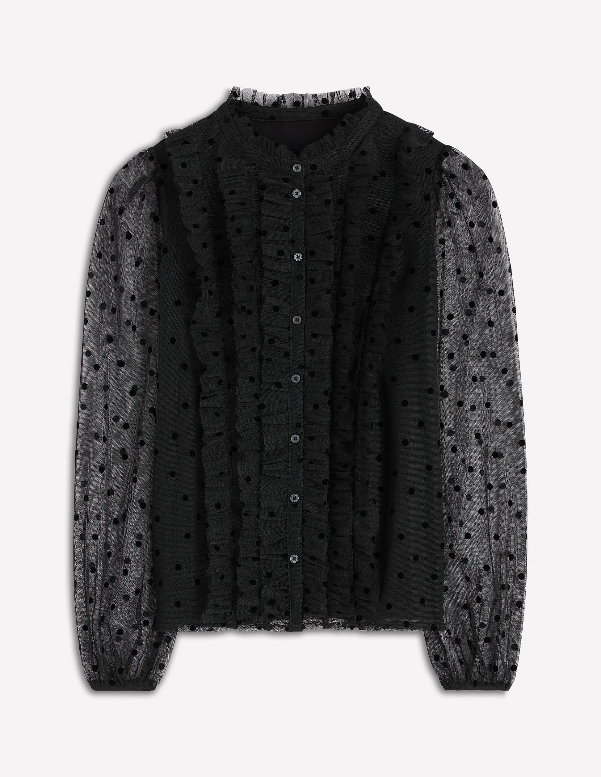 Frilled Tulle Blouse-Black-6