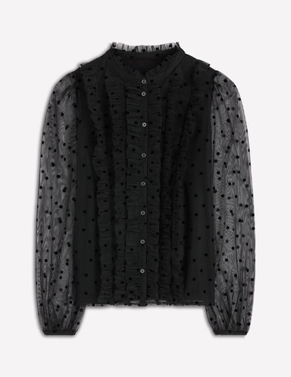 Frilled Tulle Blouse-Black-6