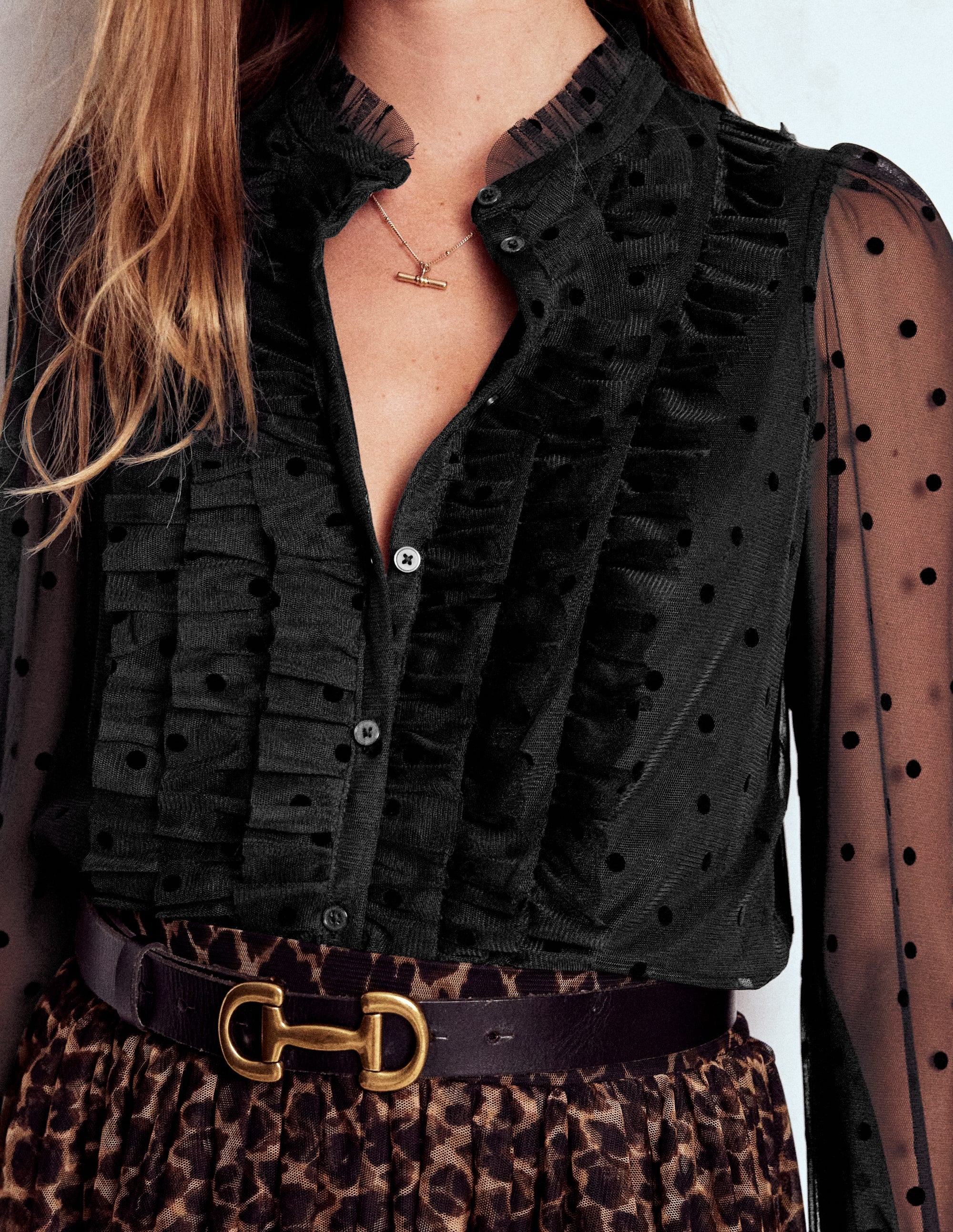 Frilled Tulle Blouse-Black - Image 2