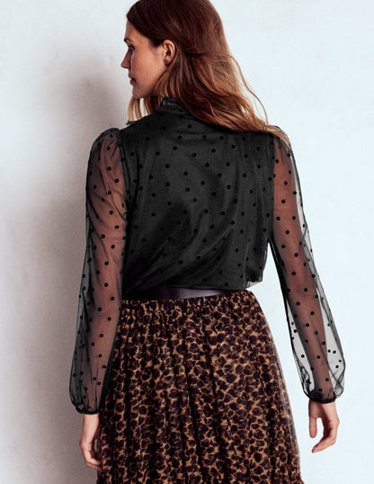 Frilled Tulle Blouse-Black-3