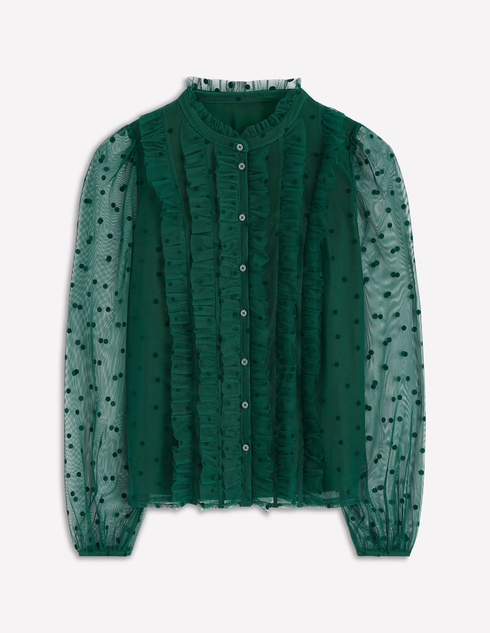 Frilled Tulle Blouse-Emerald Night - Image 5
