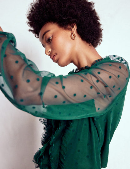 Frilled Tulle Blouse-Emerald Night-3
