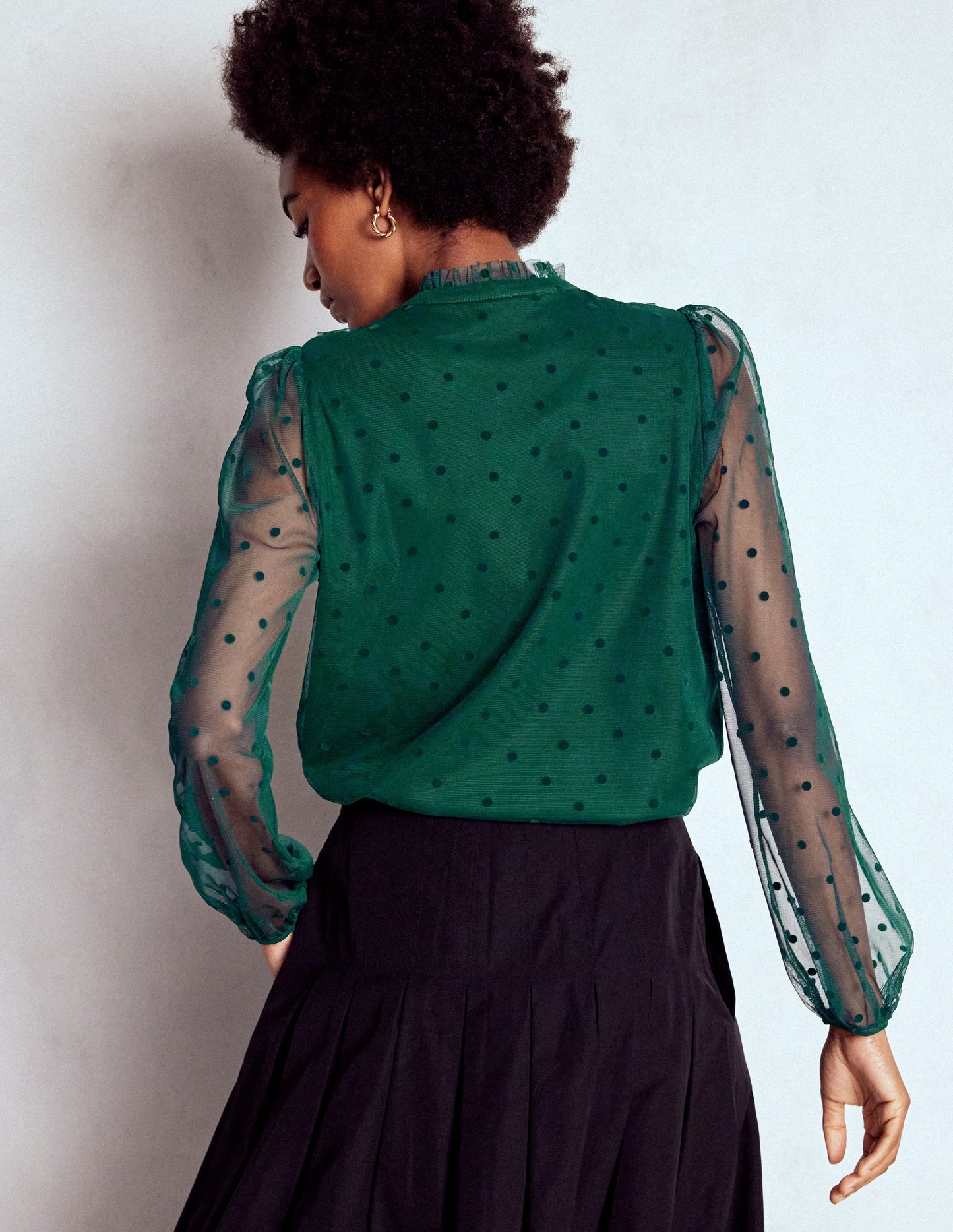 Frilled Tulle Blouse-Emerald Night