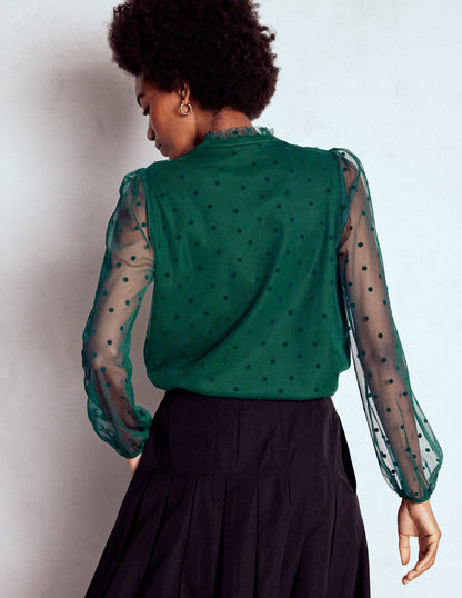 Frilled Tulle Blouse-Emerald Night-4