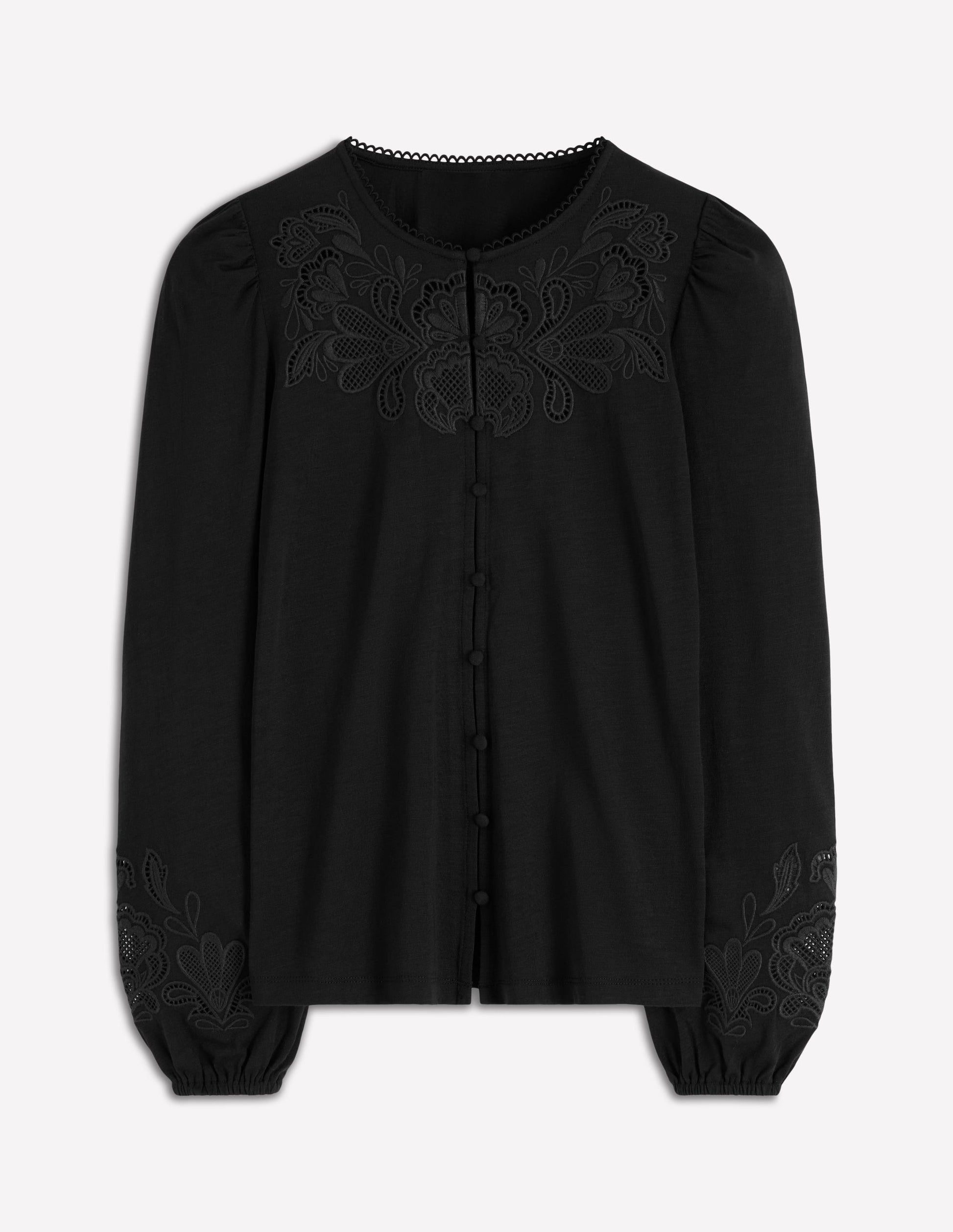 Cutwork Detail Jersey Top-Black-5