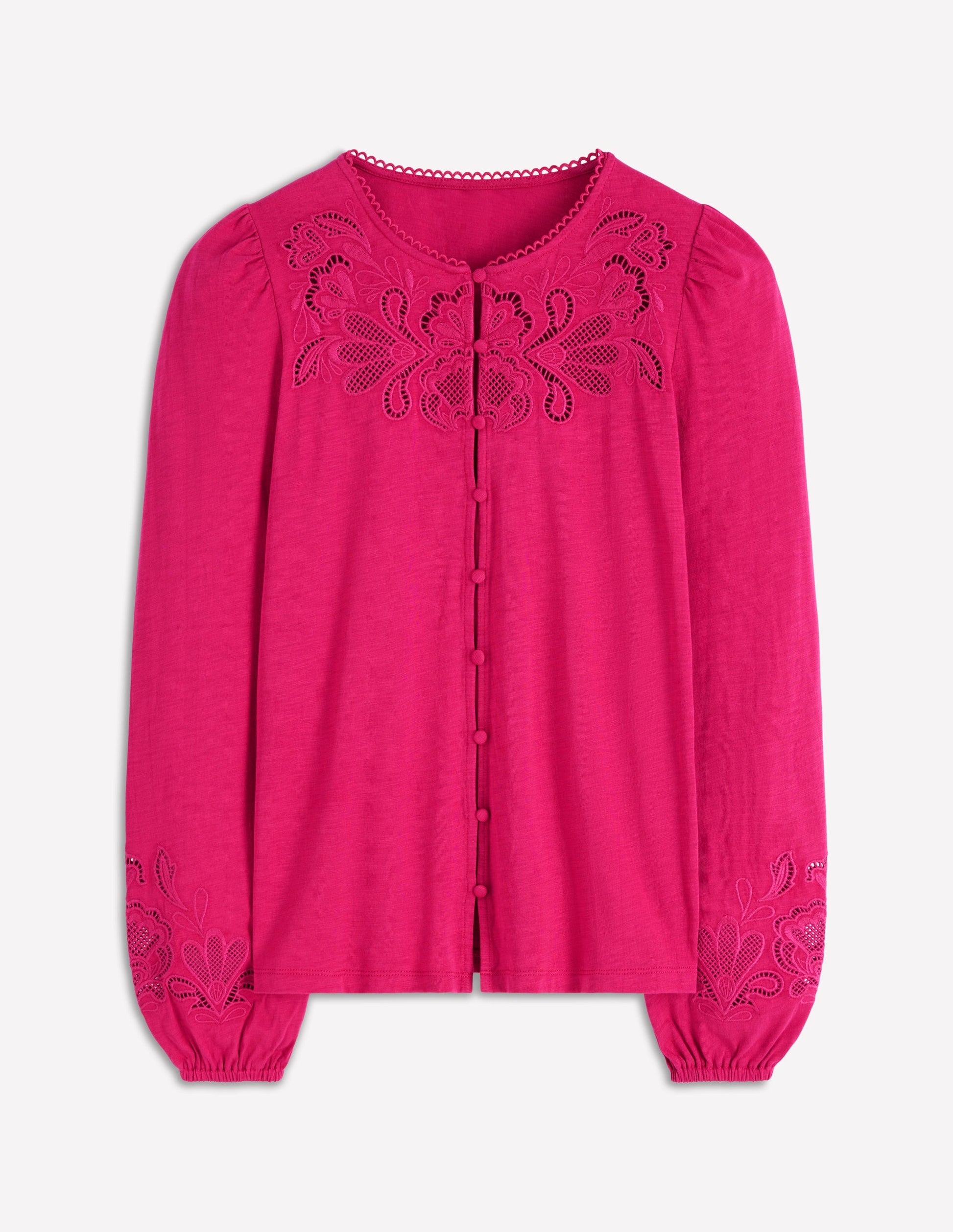 Cutwork Detail Jersey Top-Vibrant Pink-4