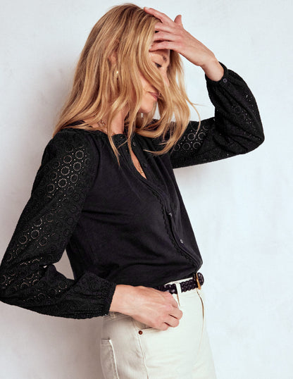 Eden Broderie Jersey Shirt-Black-1