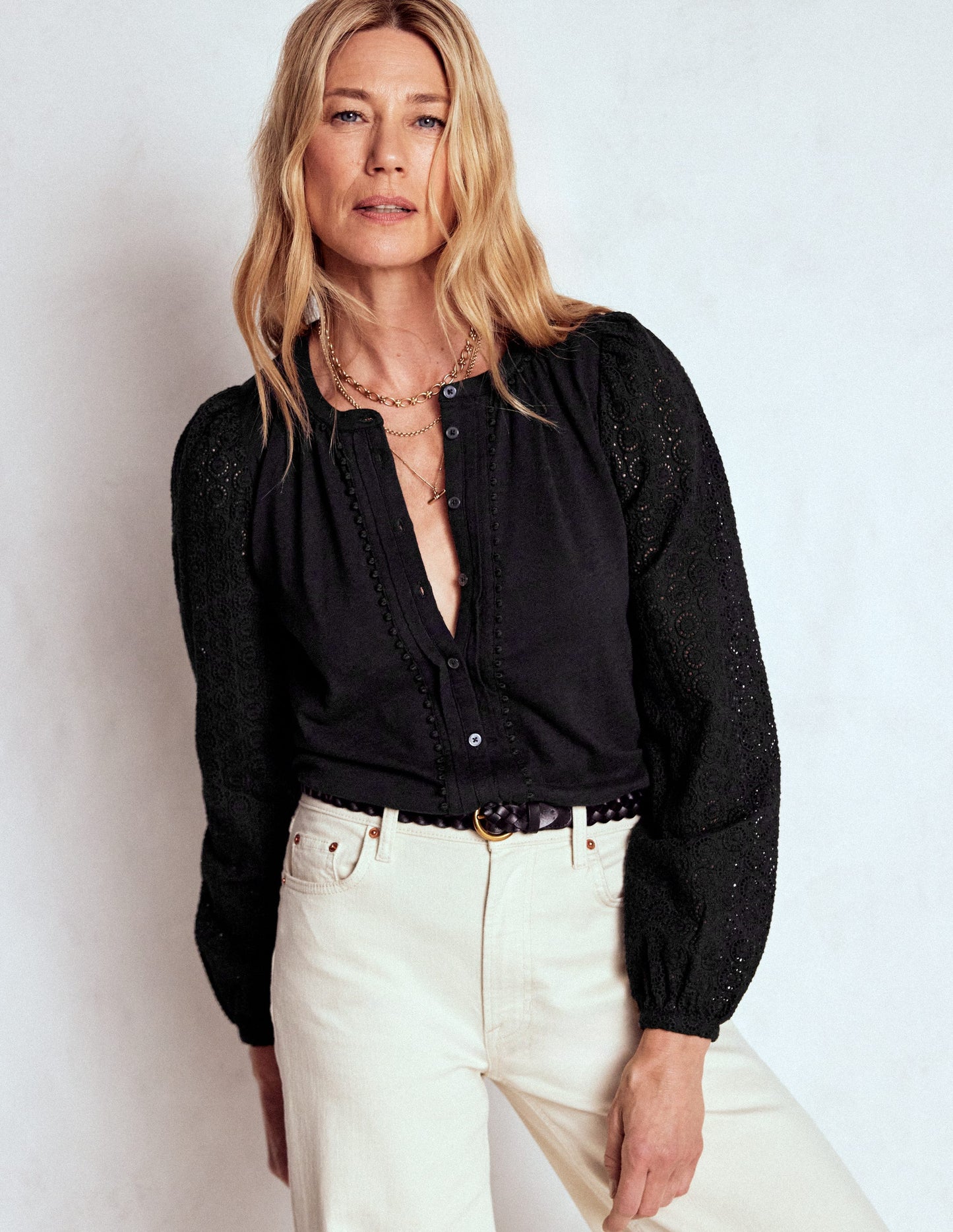 Eden Broderie Jersey Shirt-Black