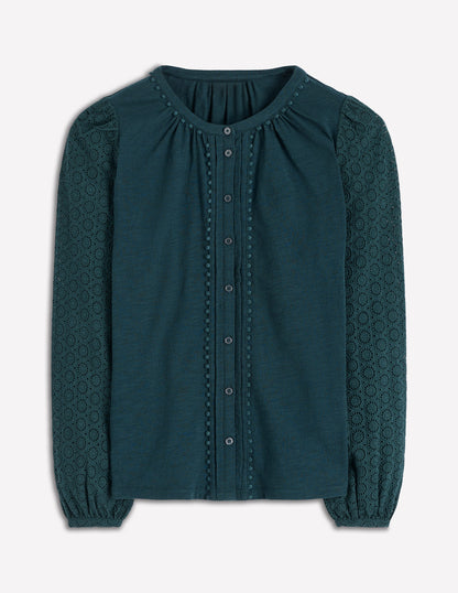 Eden Broderie Jersey Shirt-Midnight Teal-5