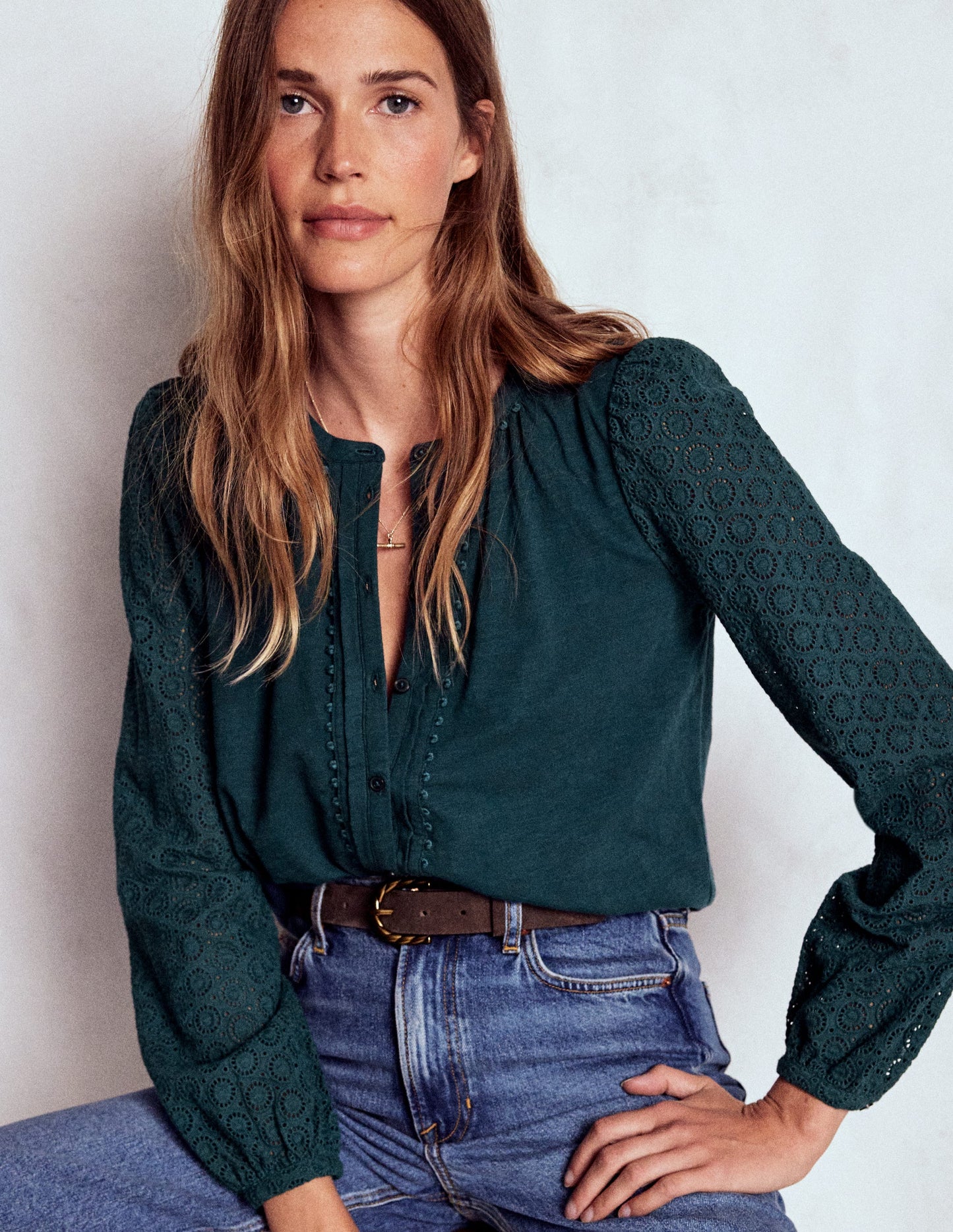 Eden Broderie Jersey Shirt-Midnight Teal