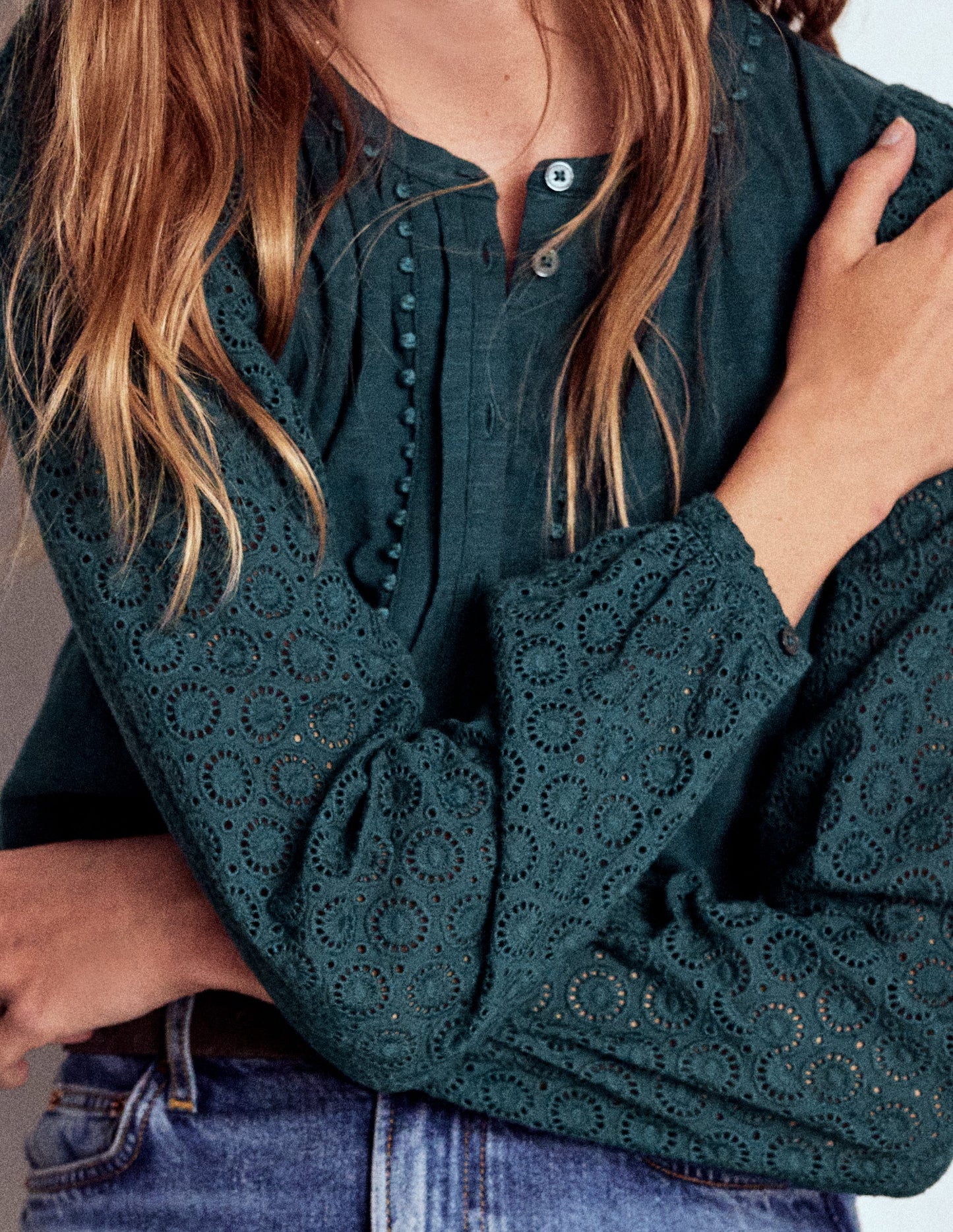 Eden Broderie Jersey Shirt-Midnight Teal