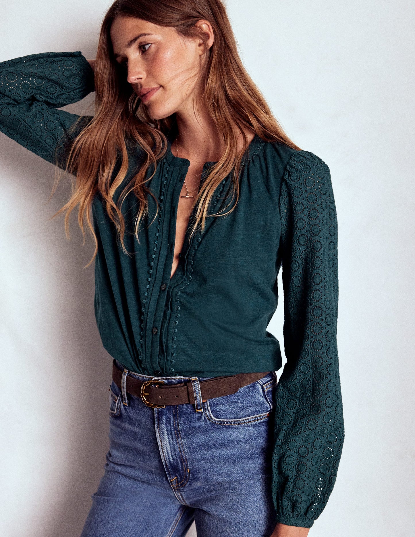 Eden Broderie Jersey Shirt-Midnight Teal