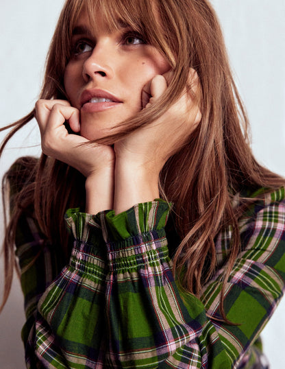 Lorna Brushed Cotton Top-Green, Navy & Pink Check-2