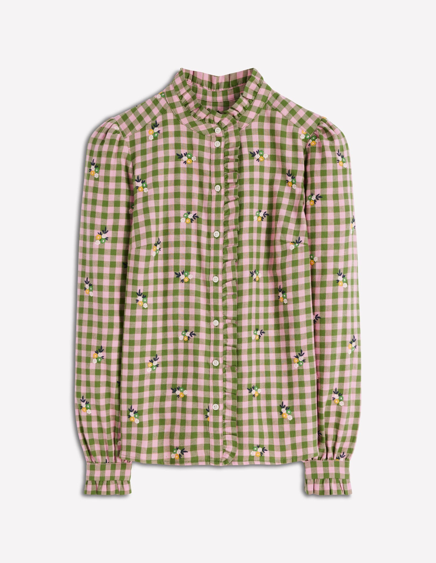 Helena Brushed Cotton Top-Green and Pink Floral Check