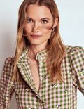 Helena Brushed Cotton Top-Green and Pink Floral Check