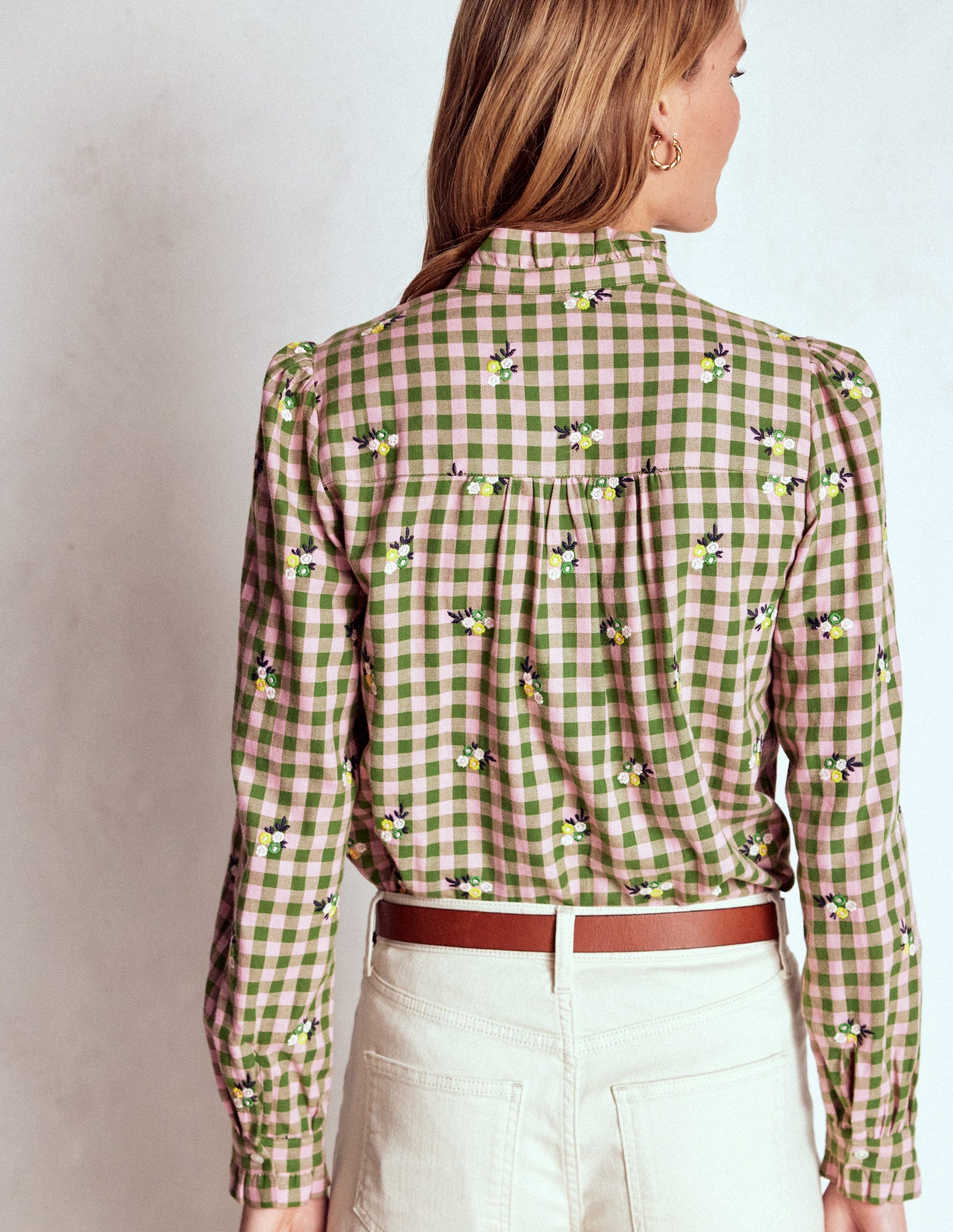 Helena Brushed Cotton Top-Green and Pink Floral Check-3