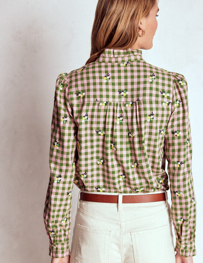 Helena Brushed Cotton Top-Green and Pink Floral Check-3