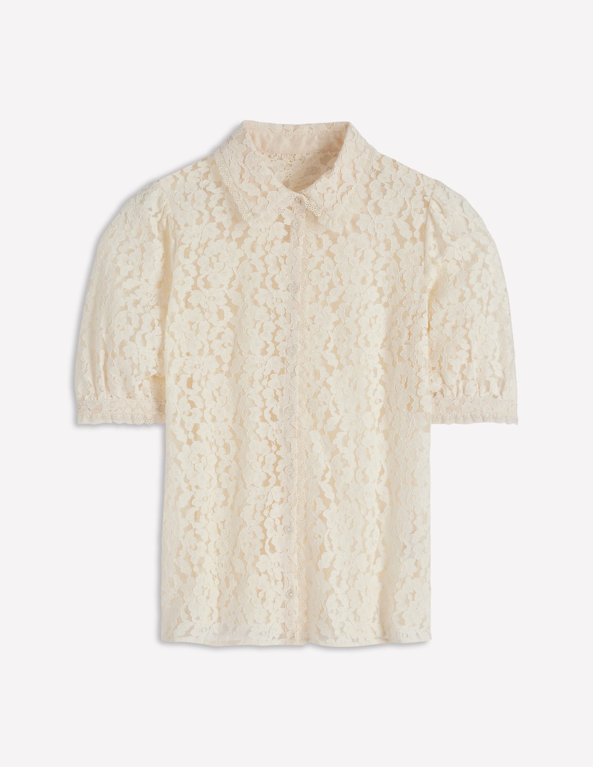 Short Sleeve Lace Blouse-Ivory-5