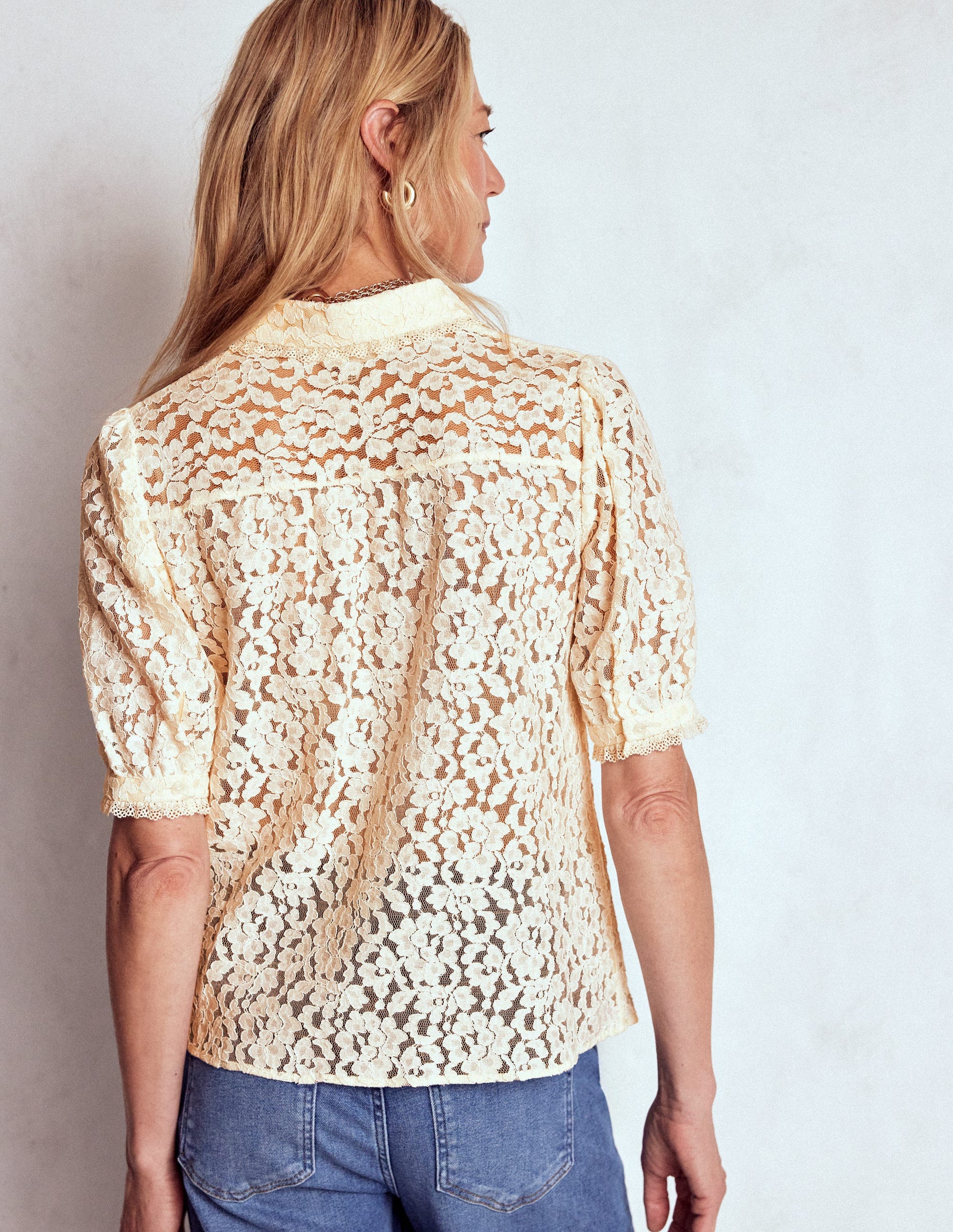 Short Sleeve Lace Blouse-Ivory-3