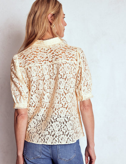 Short Sleeve Lace Blouse-Ivory-3